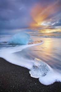 Blue Ice ~ Sunrise at Jökulsárlón beach, South Coast, Iceland