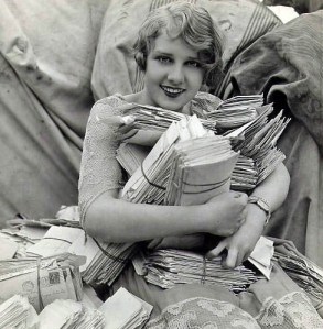 Anita Page and her pile of fan mail
