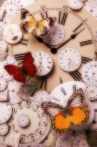 clock faces and butterflies