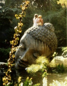 Buddha head and children