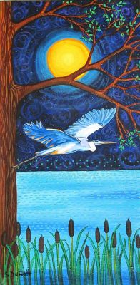 Blue Heron Moon, First Nation, Nature,blue water night by Shelagh Duffett